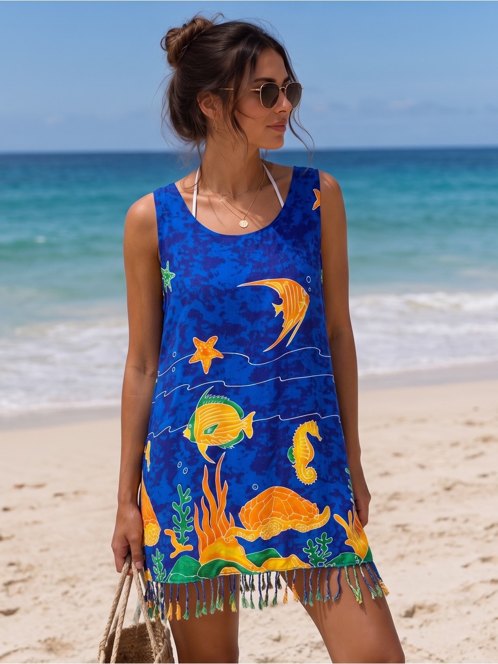 VINTAGE INGEAR Tropical Fish Fringe Coverup Dress